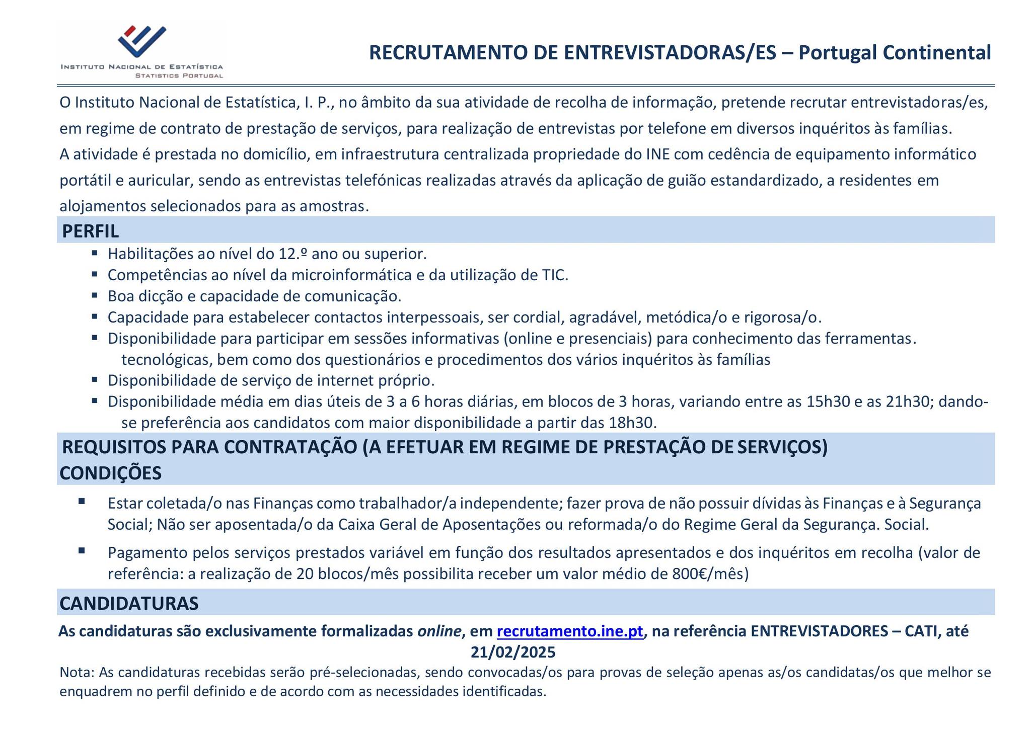 O INE está a contratar entrevistadores/as para a sua equipa 