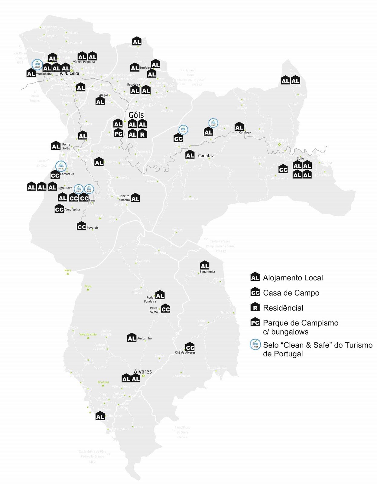 mapas de alojamento